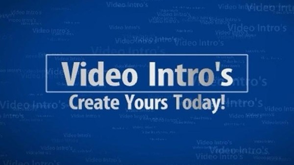 Words "Video Intro's" in a box, below it says "Create Yours Today!" all on a blue background. Large.