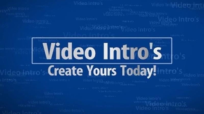 Words "Video Intro's" in a box, below it says "Create Yours Today!" all on a blue background. Large.