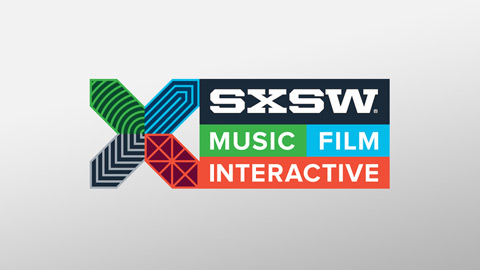 South by Southwest 2015 logo with a gradient gray back drop.