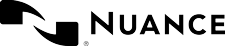 Nuance logo in black font and white back drop