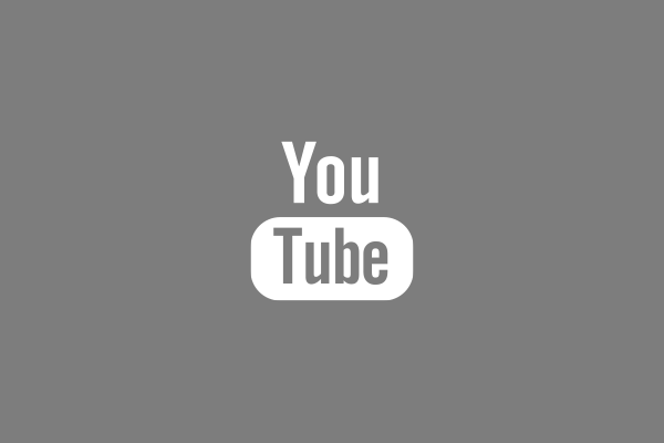 YouTube logo in white font and a gray back drop