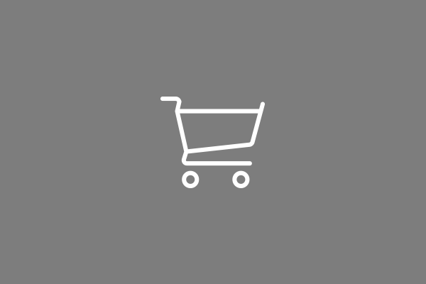 white outlined shopping cart on gray background