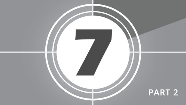 Vintage black and white film countdown showing the number 7. Part 2.