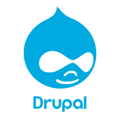 Drupal logo, blue water drop with face