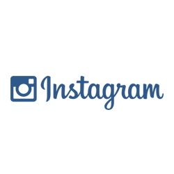 Instagram logo in blue font and a white back drop