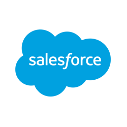 Salesforce logo in blue with white back drop