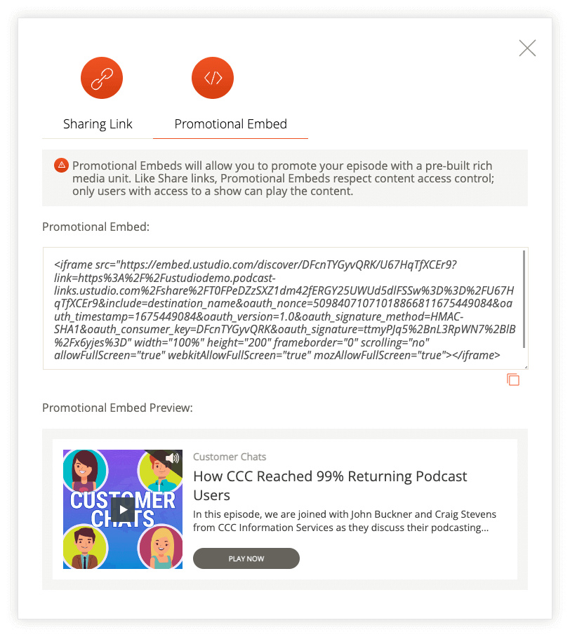 uStudio Episode Share Modal