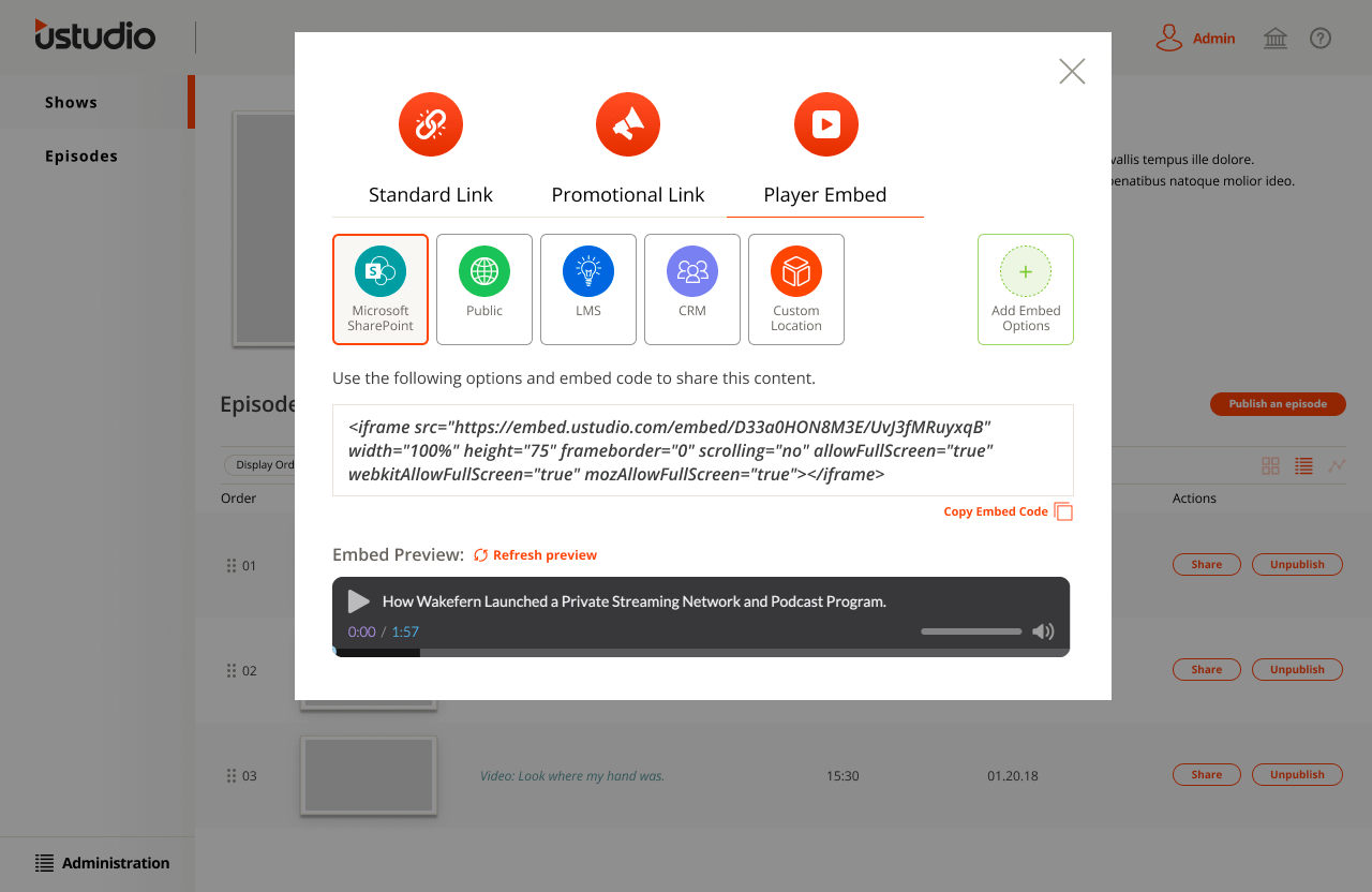 uStudio Content Management Easy Embeds